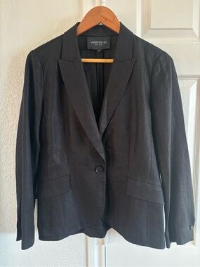 Lafayette 148 New York Black Linen Blazer Size 6 - Premium European Linen